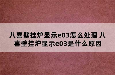 八喜壁挂炉显示e03怎么处理 八喜壁挂炉显示e03是什么原因